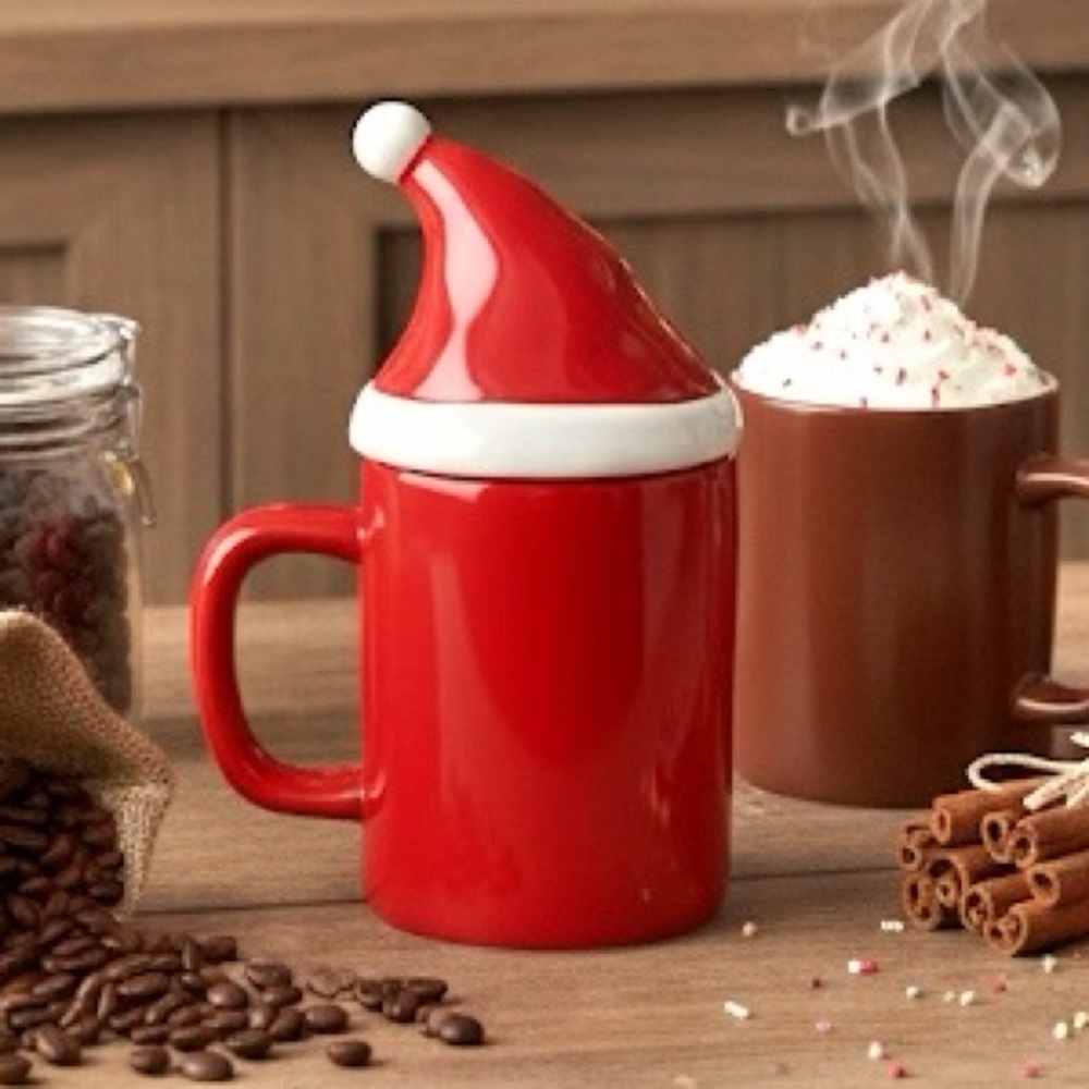 Rae Dunn Jingle Bells Red Mug with Santa Hat Lid NEW Holiday Christmas Cocoa - Picture 3 of 6